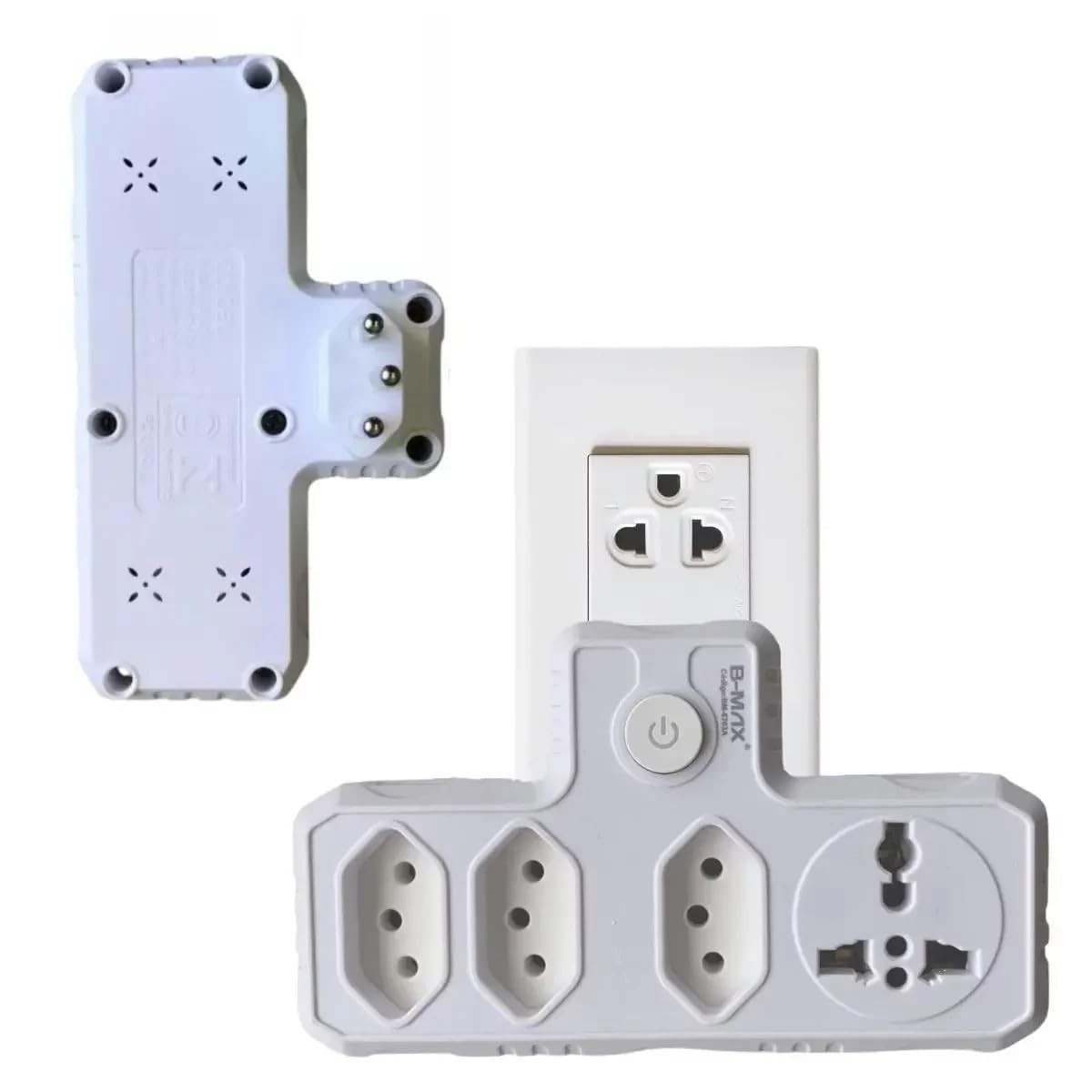 Adaptador Elétrico 4 em 1 com Botão Liga/Desliga: Potência 2500W, Segurança e Eficiência para Casa e Trabalho