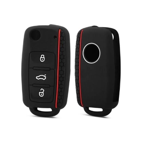 Capa Chave Canivete VW Up, Jetta, Fox, Gol, Voyage (3 Botões) - Vermelho e Preto