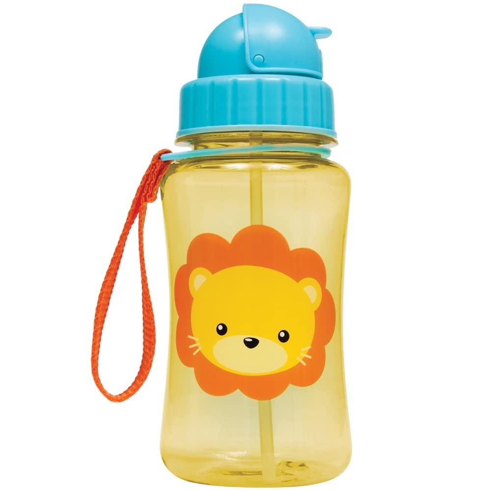 Garrafa Infantil Buba Animal Fun Leão Colorido - 350ml com Canudo Retrátil e Proteção Antivazamento