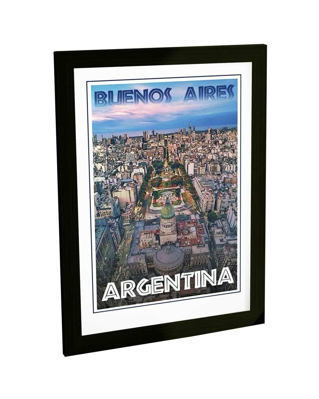 Quadro Decorativo Buenos Aires - Ilustração Retro para Sala e Quarto
