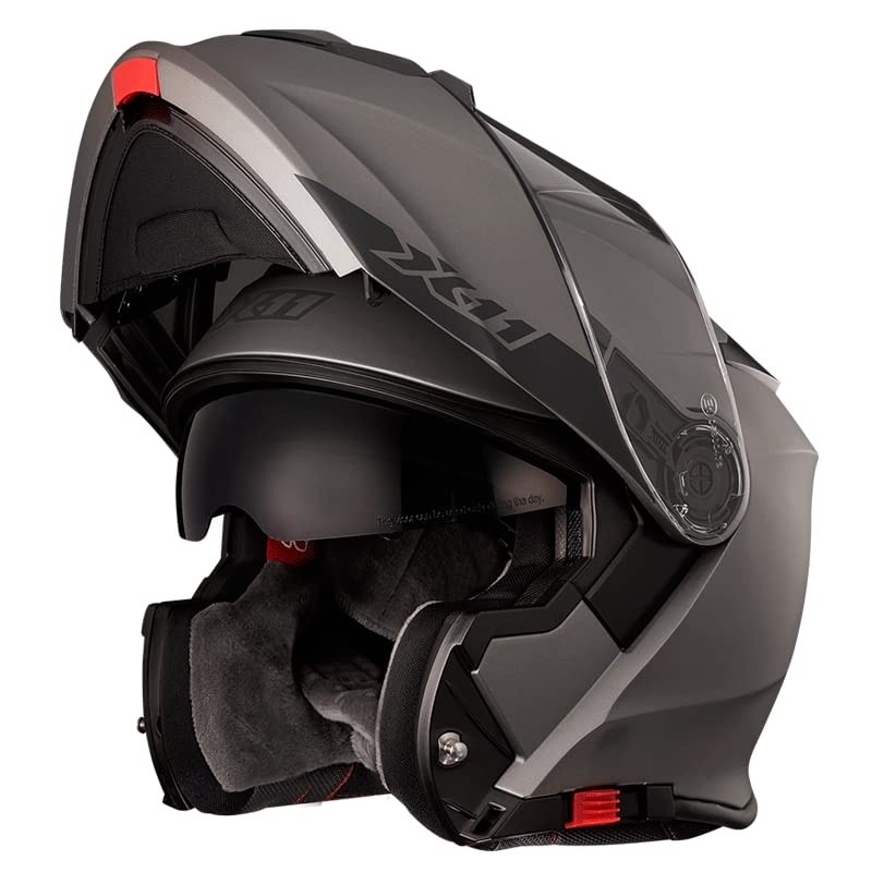 Capacete X11 Turner Solid Cinza Chumbo Fosco Articulado c/ Viseira Solar - Segurança e Estilo!