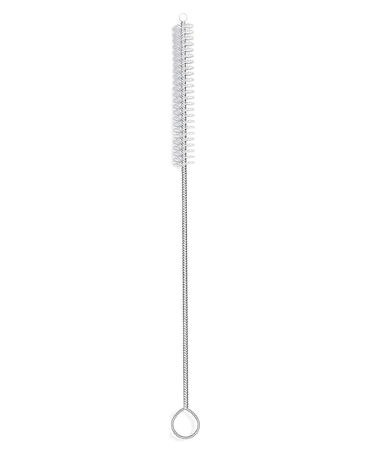 Escova de Limpeza de Canudo com Cerdas de Nylon e Haste de Aço Inox Flexível 20cm - Ideal para Peças Finais e Tubos