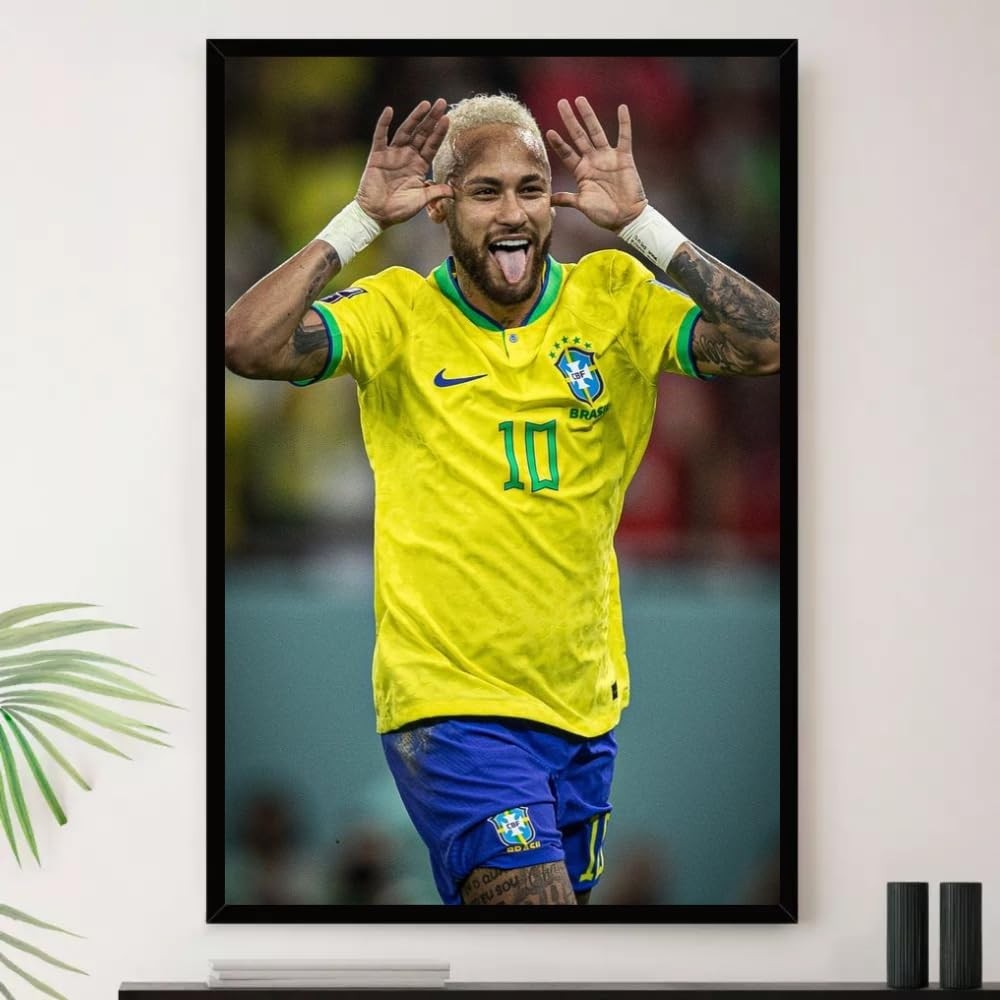 Quadro Decorativo Neymar Jr Careta Comemorando - Moldura Premium A4 23x33cm