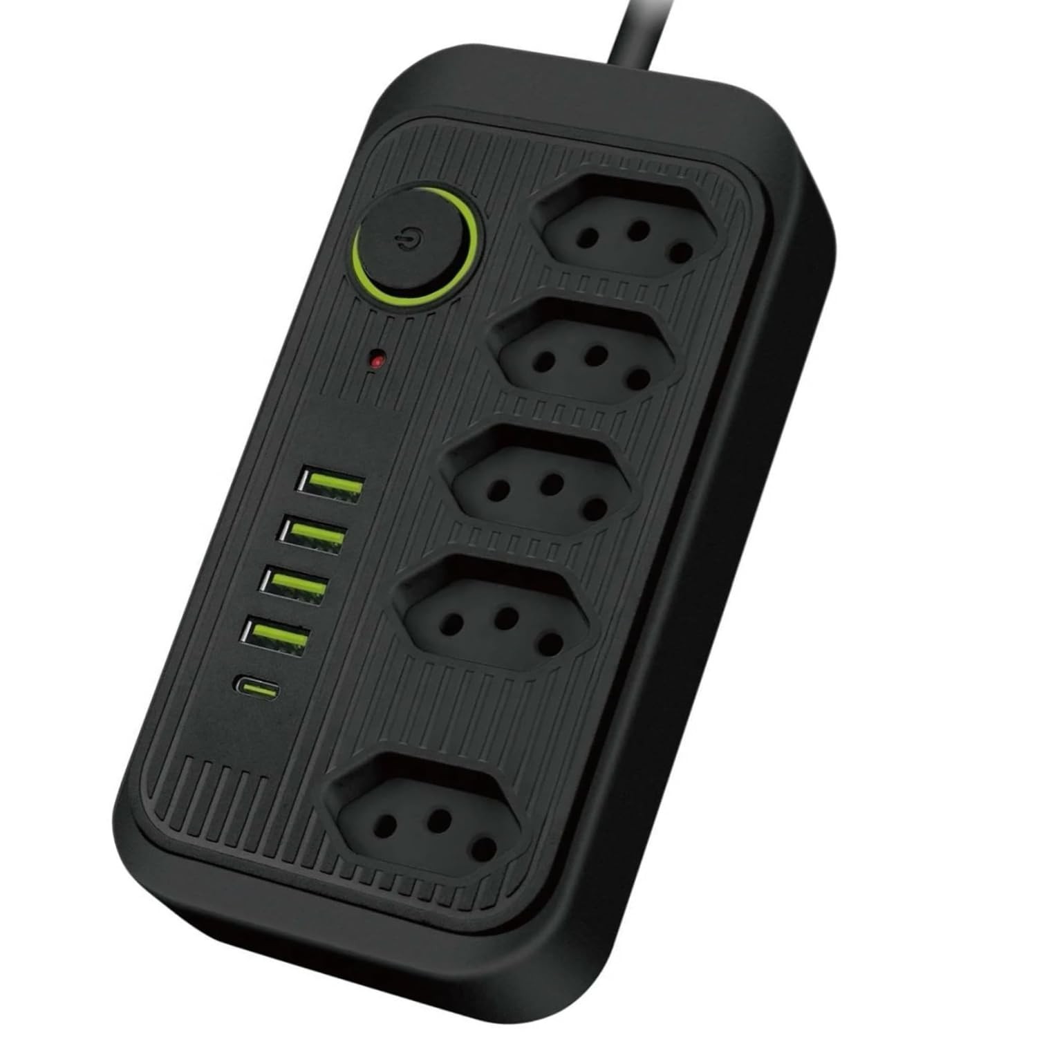 Extensão Premium 2m com 5 Tomadas, 4 USB + 1 USB-C: Carregamento Rápido e Seguro