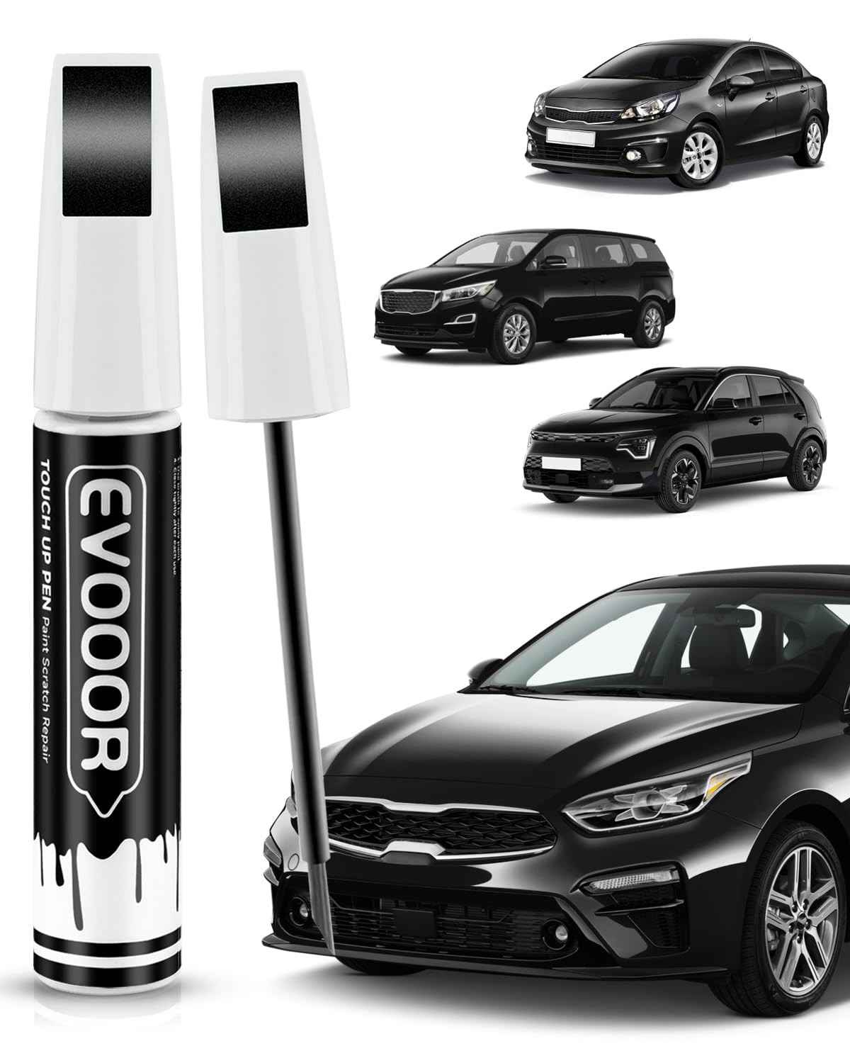 Tinta de Retoque para Carro Kia Aurora Black Pearl - Caneta 2 em 1 para Reparos Fáceis e Profissionais