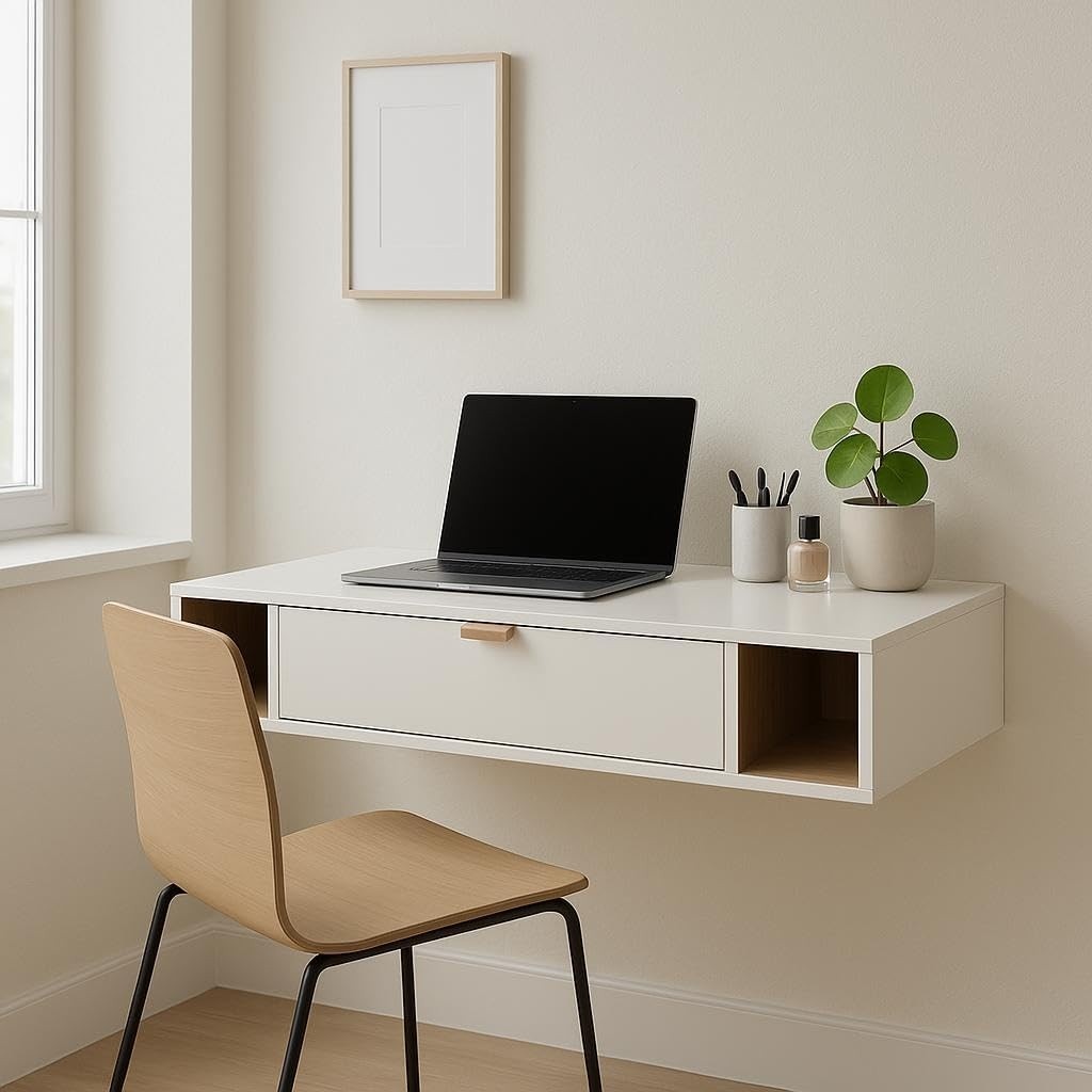 Mesa Escrivaninha Suspensa Versatta Casa JD - Design Moderno com Gaveta para Estudos e Trabalho (Off White)