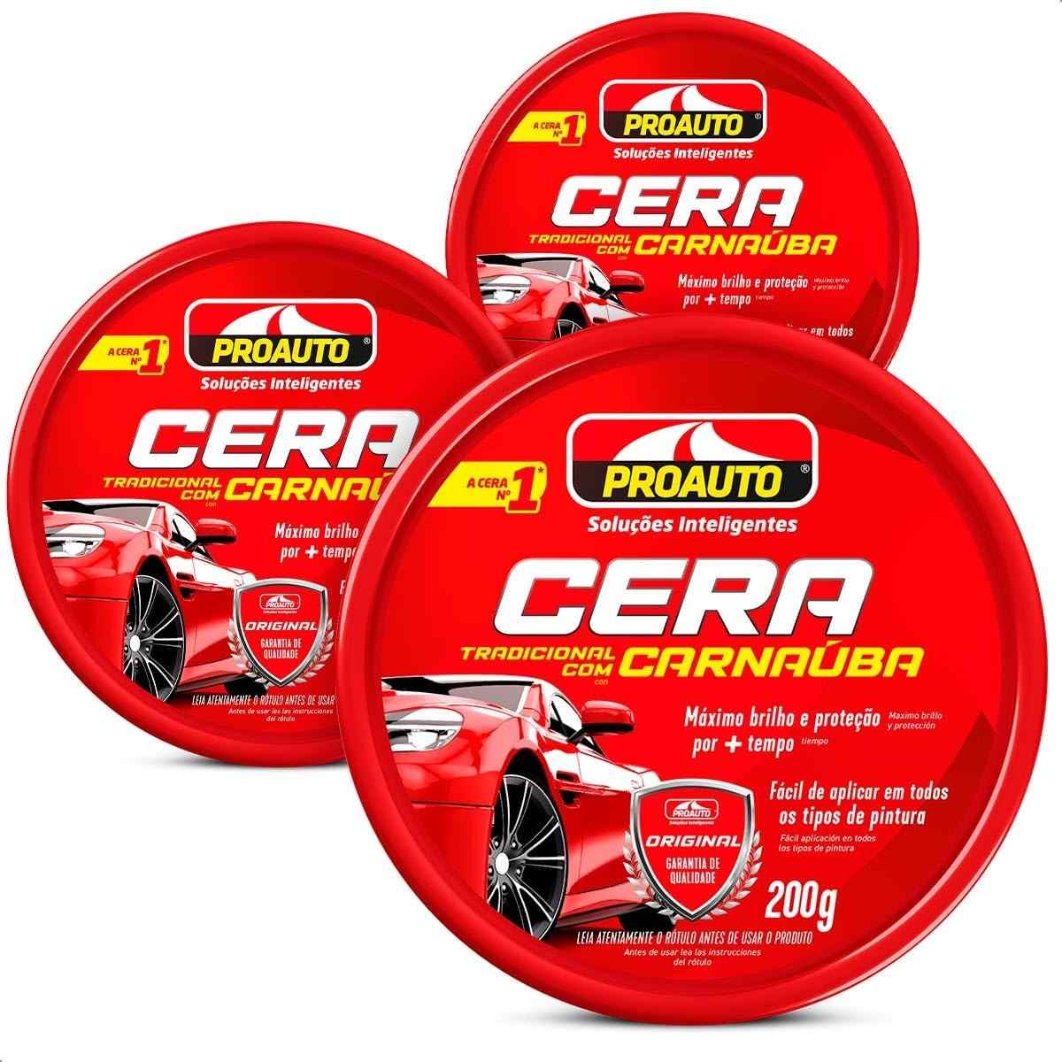 KIT 3 Ceras em Pasta Automotiva com Carnaúba 200g - Brilho e Proteção Total