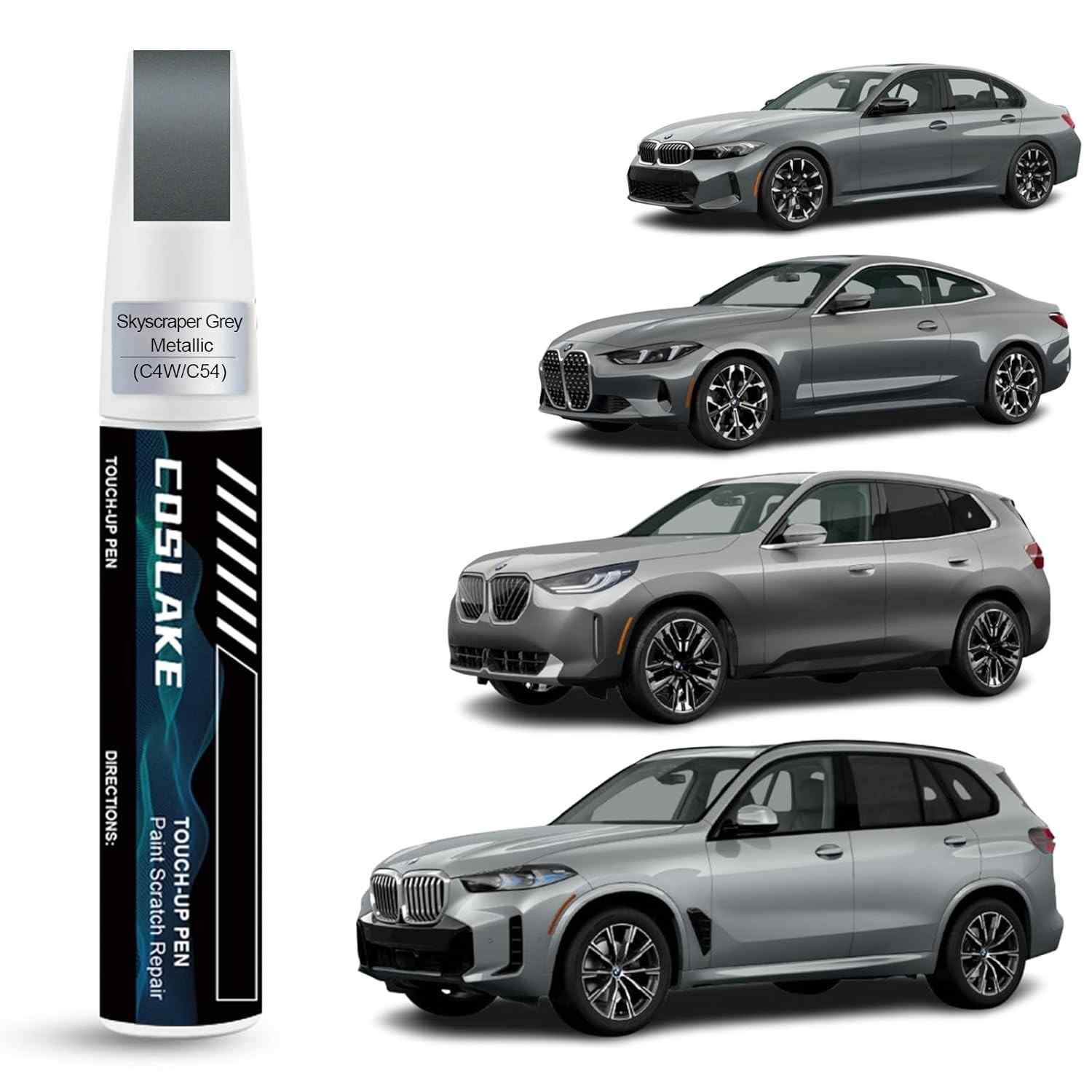 Tinta de retoque de carro (cinza arranha-céus metálico (C4W/C54)) para BMW, kit de reparo de arranhões de pintura de carro, solução rápida e fácil de reparar, caneta removedor de arranhões 2