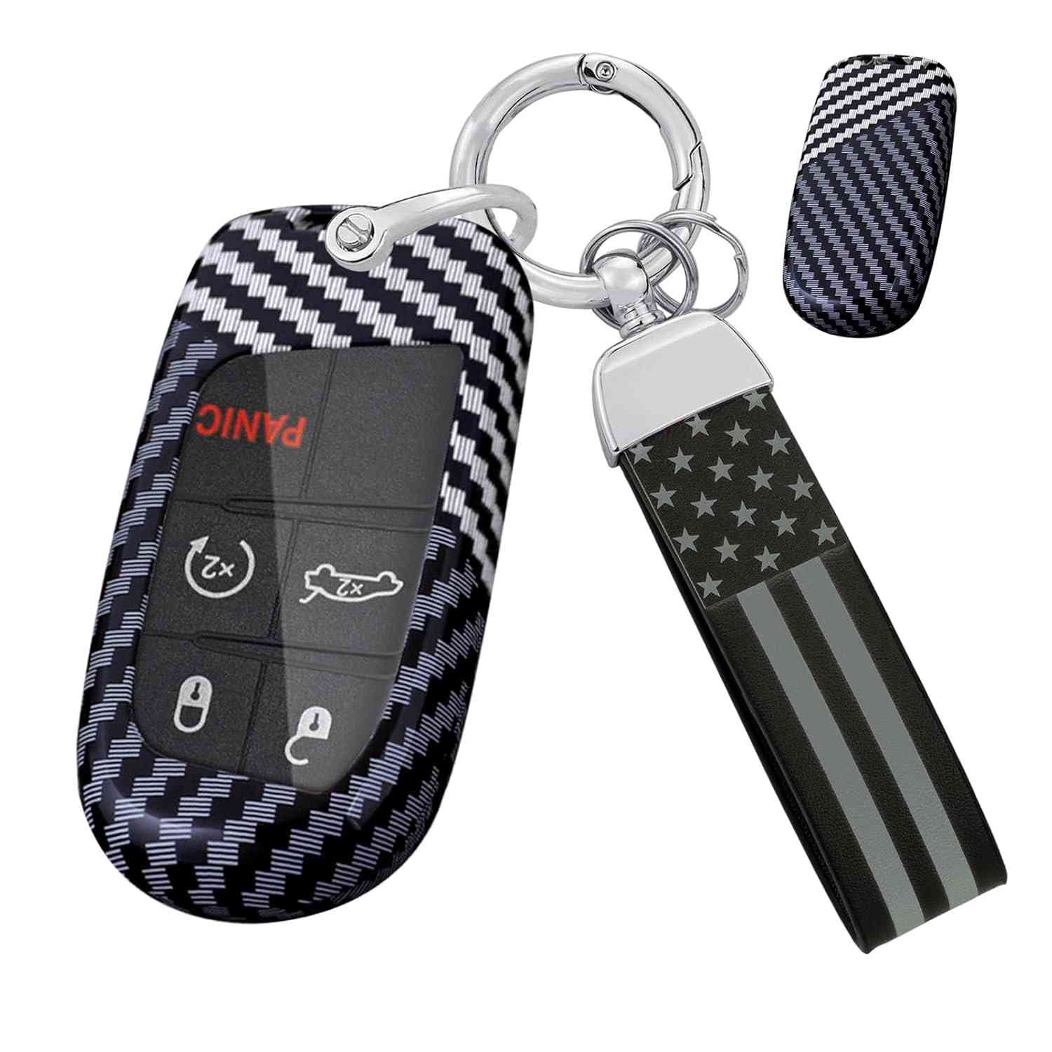 ontto Capa de chave com padrão de carbono adequada para Jeep Grand Cherokee Smart Remote Key Fob para Chrysler 200 300 acessórios de carro