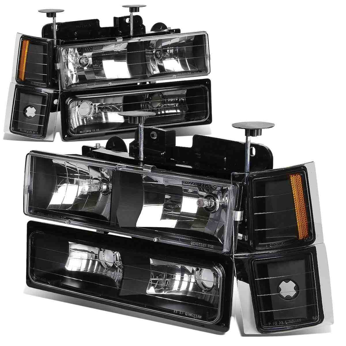 Kit Faróis DNA MOTORING Preto/Âmbar para Chevy C/K Suburban 94-99 + Lâmpadas