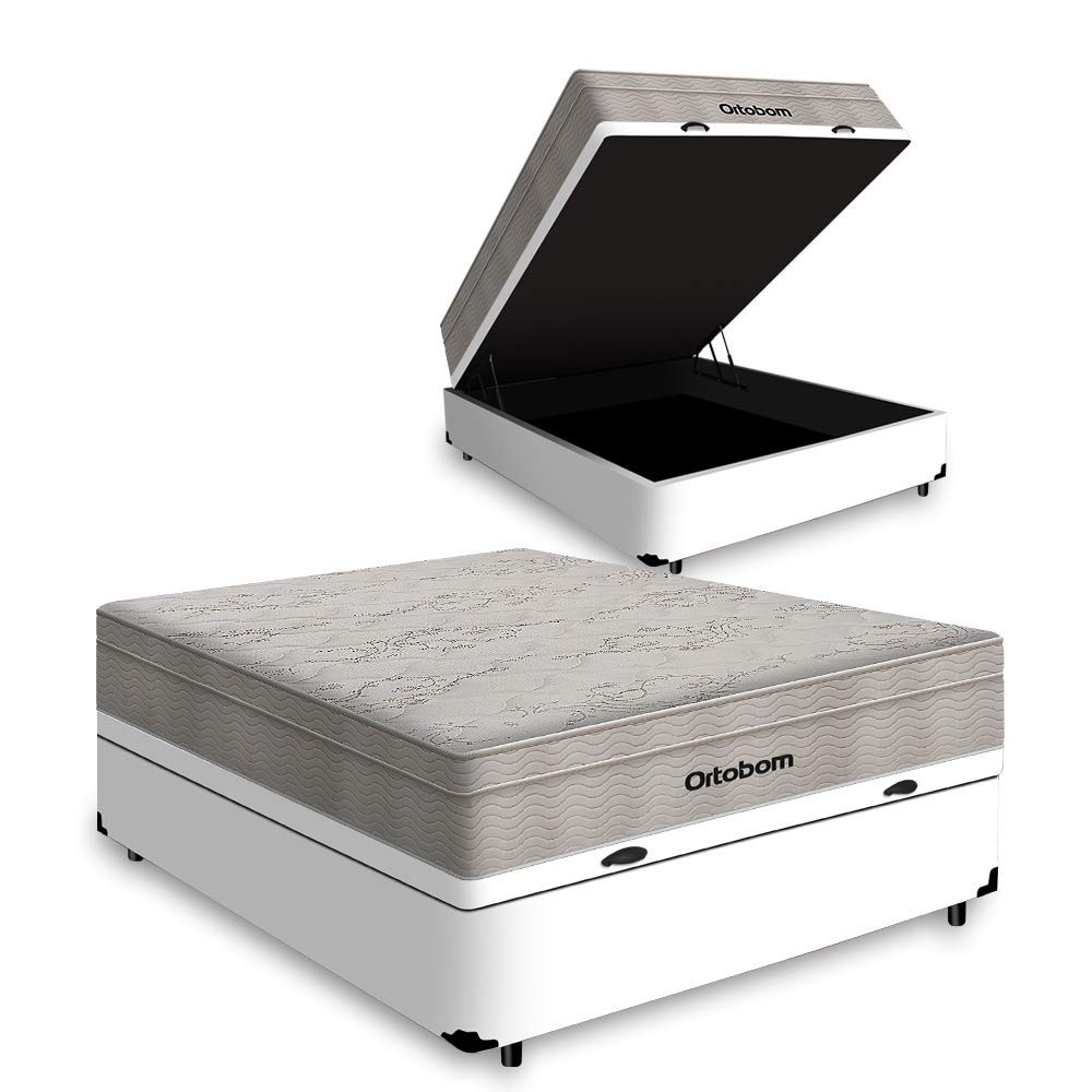 Cama Box com Baú Casal + Colchão Ortobom Airtech Springpocket - Conforto e Armazenamento em Um Só Lugar