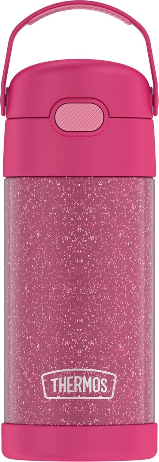 Garrafa Infantil Térmica Rosa Gliter 355ml - Thermos Funtainer com Canudo e Alça