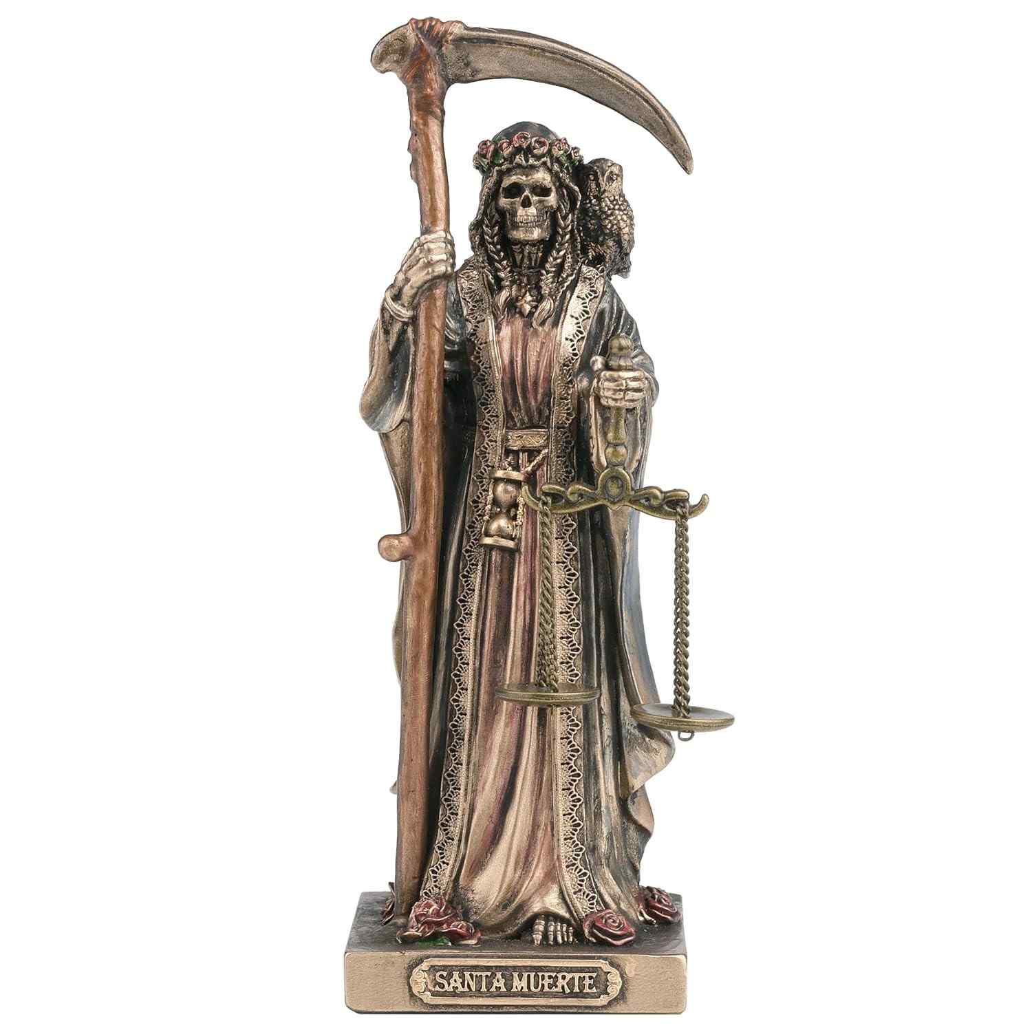 Santa Muerte Colecionável em Polystone - Estatueta com Foice e Escamas - Decoração Mística e Simbólica