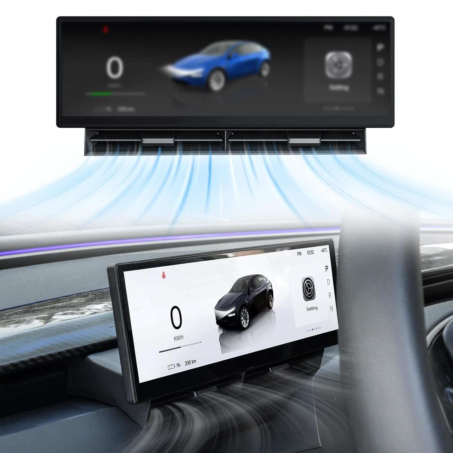 HUD Tlyard para Tesla Model 3/Y: Tela Inteligente 10.88" com Carplay, Monitoramento de Ponto Cego e Visualização 3D