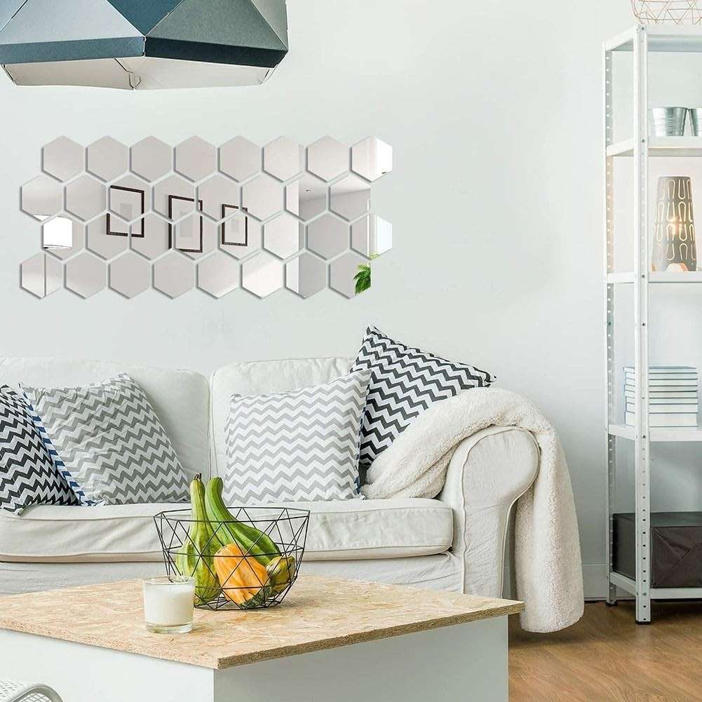 Adesivos de Parede Espelhados Hexagonais 3D em Acrílico com Fita Dupla Face - Decoração Moderna e Elegante