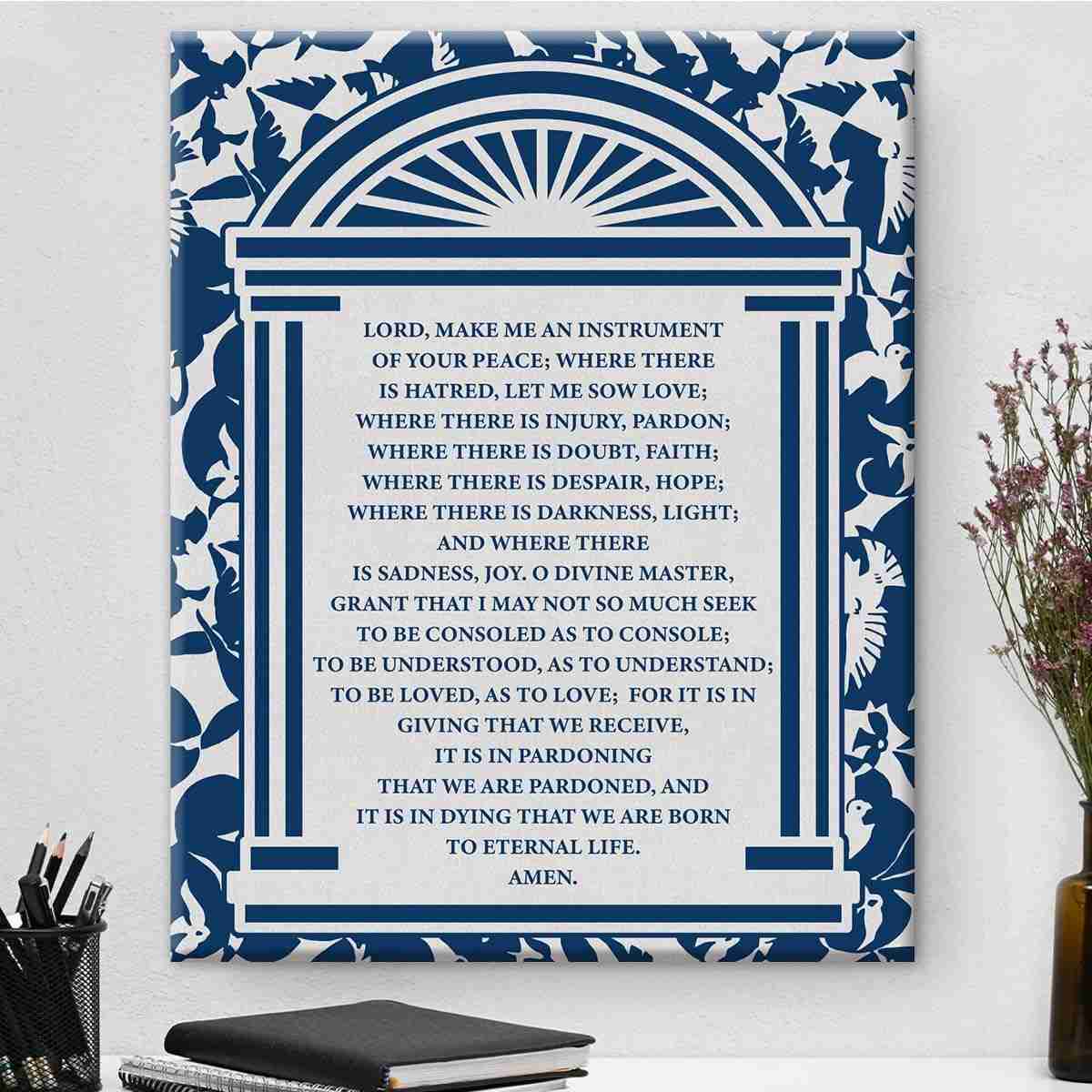 Arte de Parede Cristã com Versículo Bíblico | Pôster em Tela Decorativo com Ordem de São Francisco | Decoração Religiosa para Casa