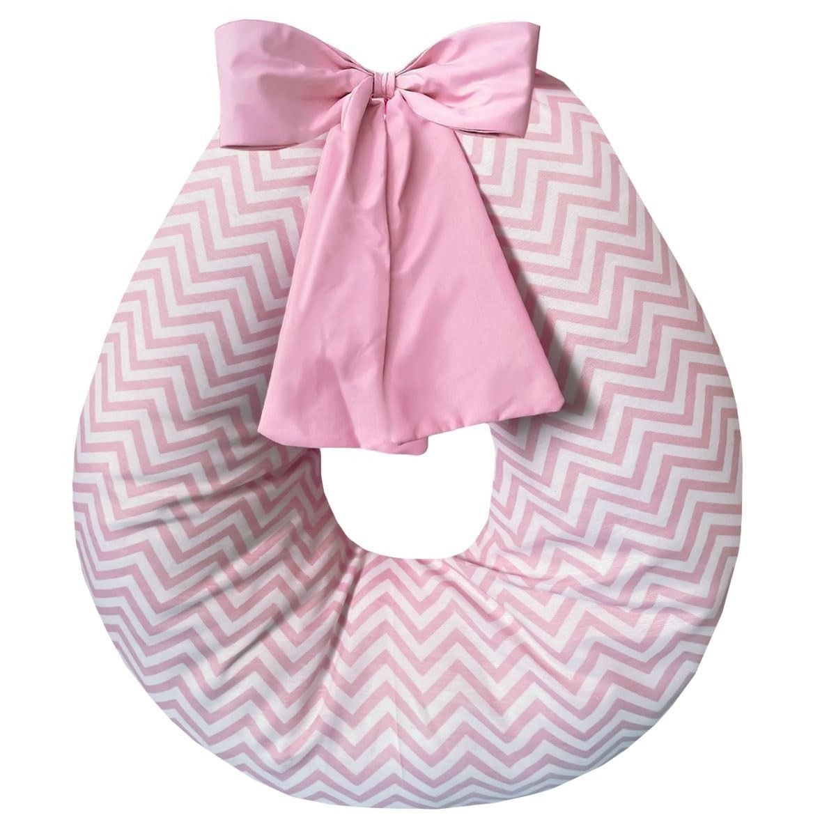 Almofada de Amamentação Grande em 100% Algodão com Estampa Chevron Rosa