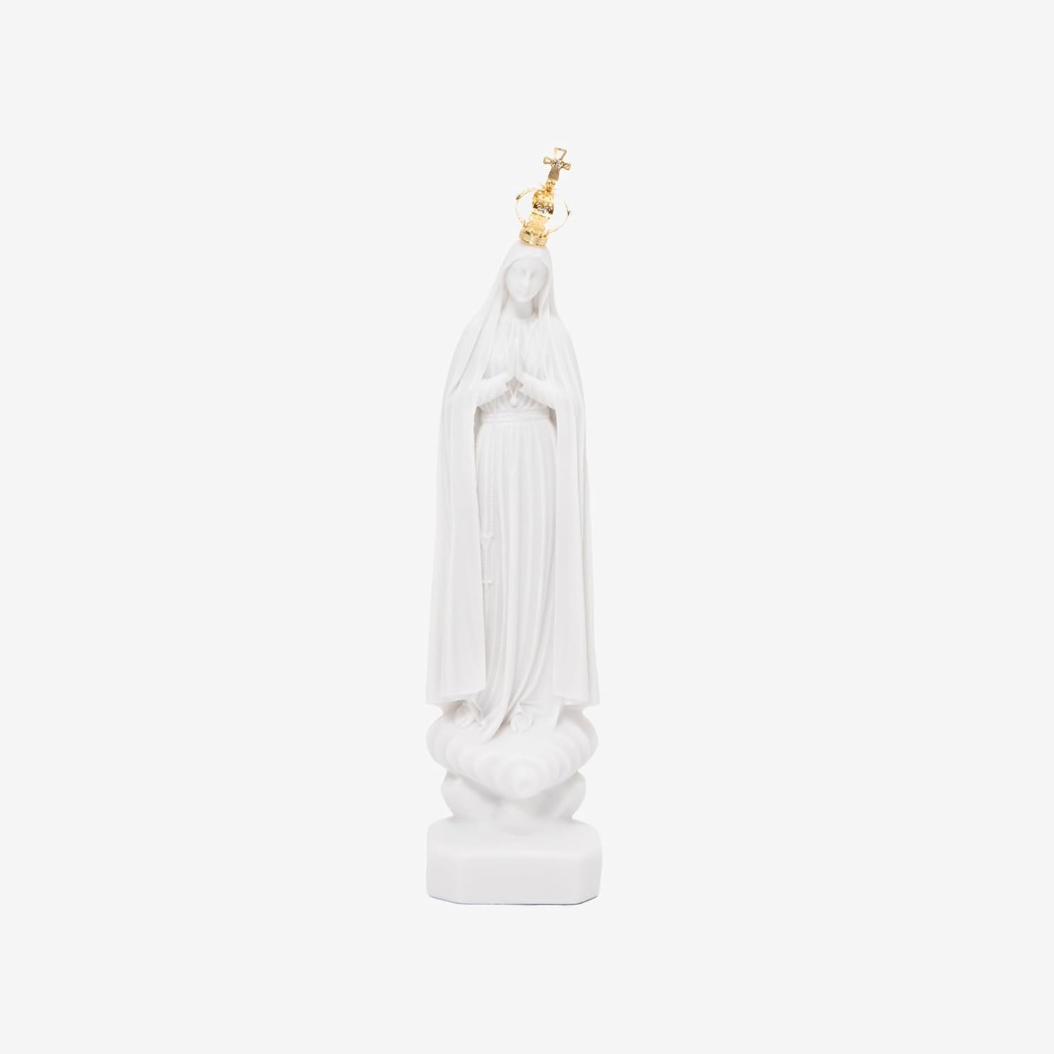 Imagem Nossa Senhora de Fátima em Pó de Mármore 28cm com Coroa Dourada - Peça Artesanal Sagrada