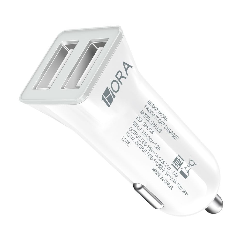 Carregador Veicular Rápido 2.4A: Carga Completa em 1 Hora | Design Moderno Branco
