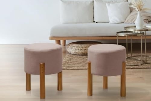 Kit 2 Puffs Redondos Luxo em Linho ou Suede - Decore com Estilo e Conforto