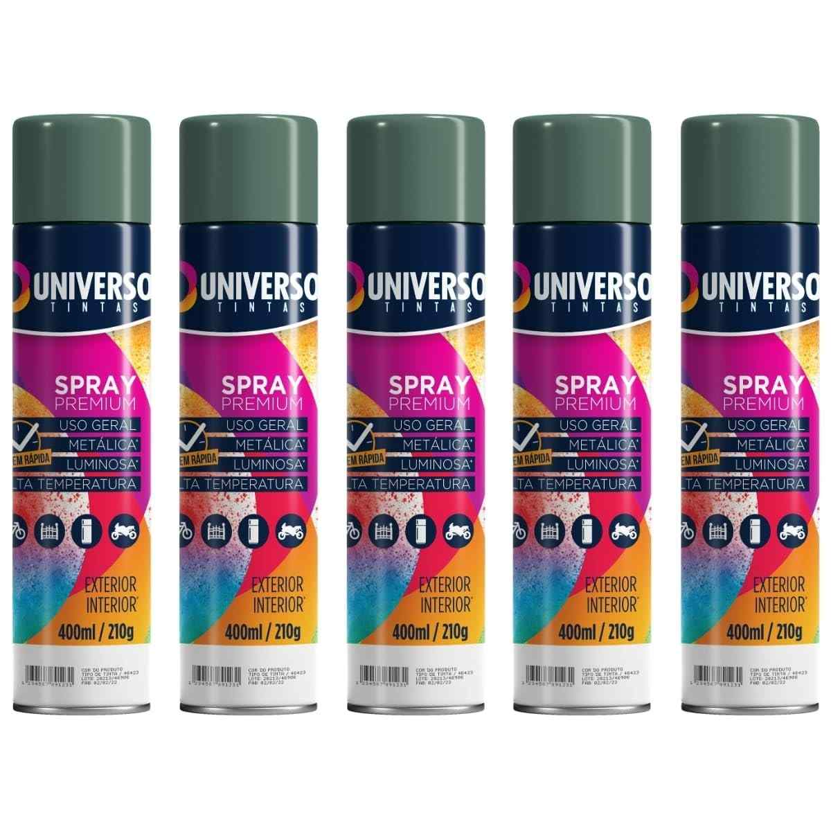 Tinta Spray 400ml Verde Escuro Uso Geral em Aço Ferro Couro Gesso Cerâmica | Universo | Kit 05 un