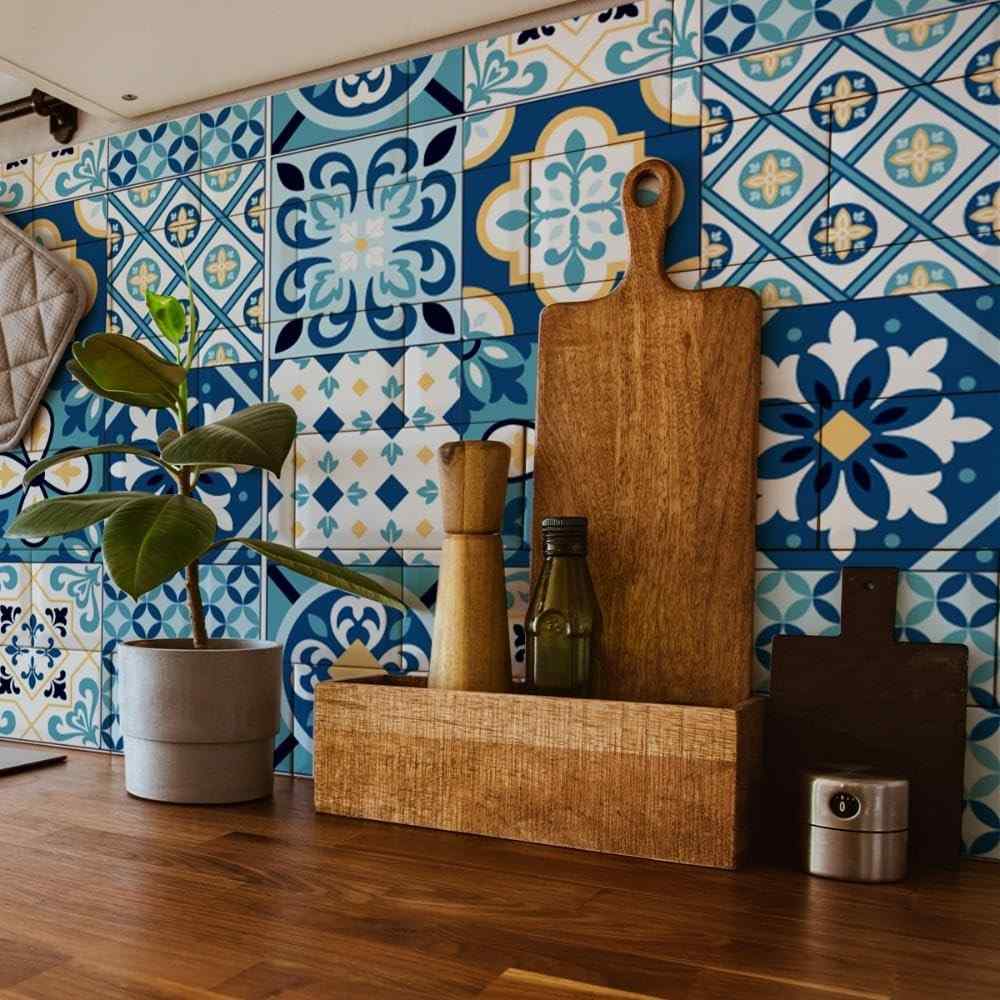 Adesivo de Parede Azulejo Retrô 10cm - Ladrilho Hidráulico Autocolante Lavável para Cozinha e Banheiro