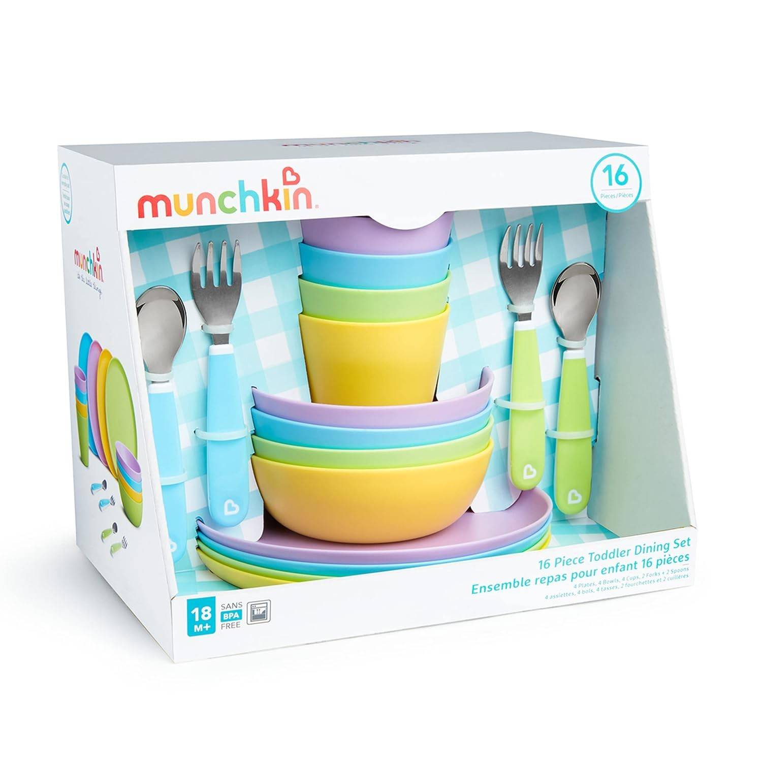 Conjunto de Jantar para Crianças Munchkin 16 Peças - Pratos, Copos e Talheres Seguros