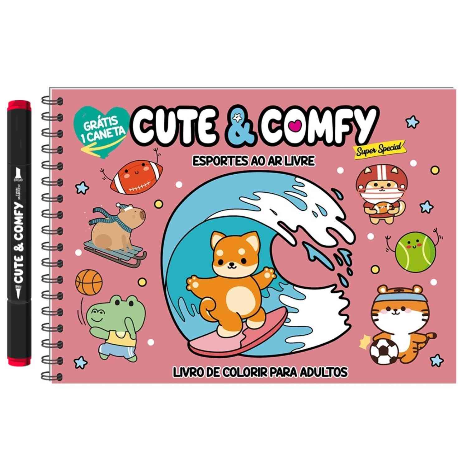 Livro de Colorir Cute & Comfy Super Special: Esportes ao Ar Livre + Caneta