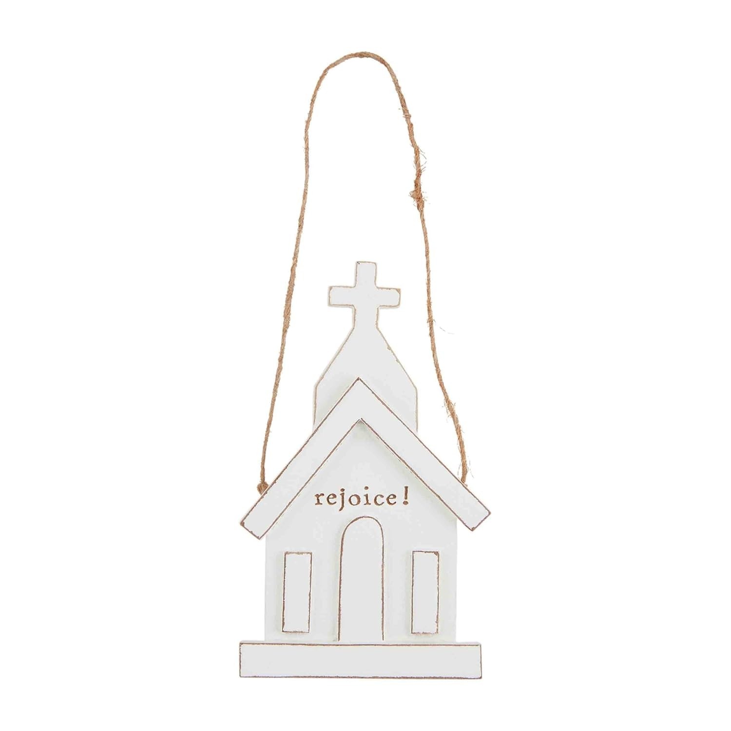 Mud Pie Enfeite de Natal da Igreja Rejoice - Madeira Manga 12,7x7,6cm