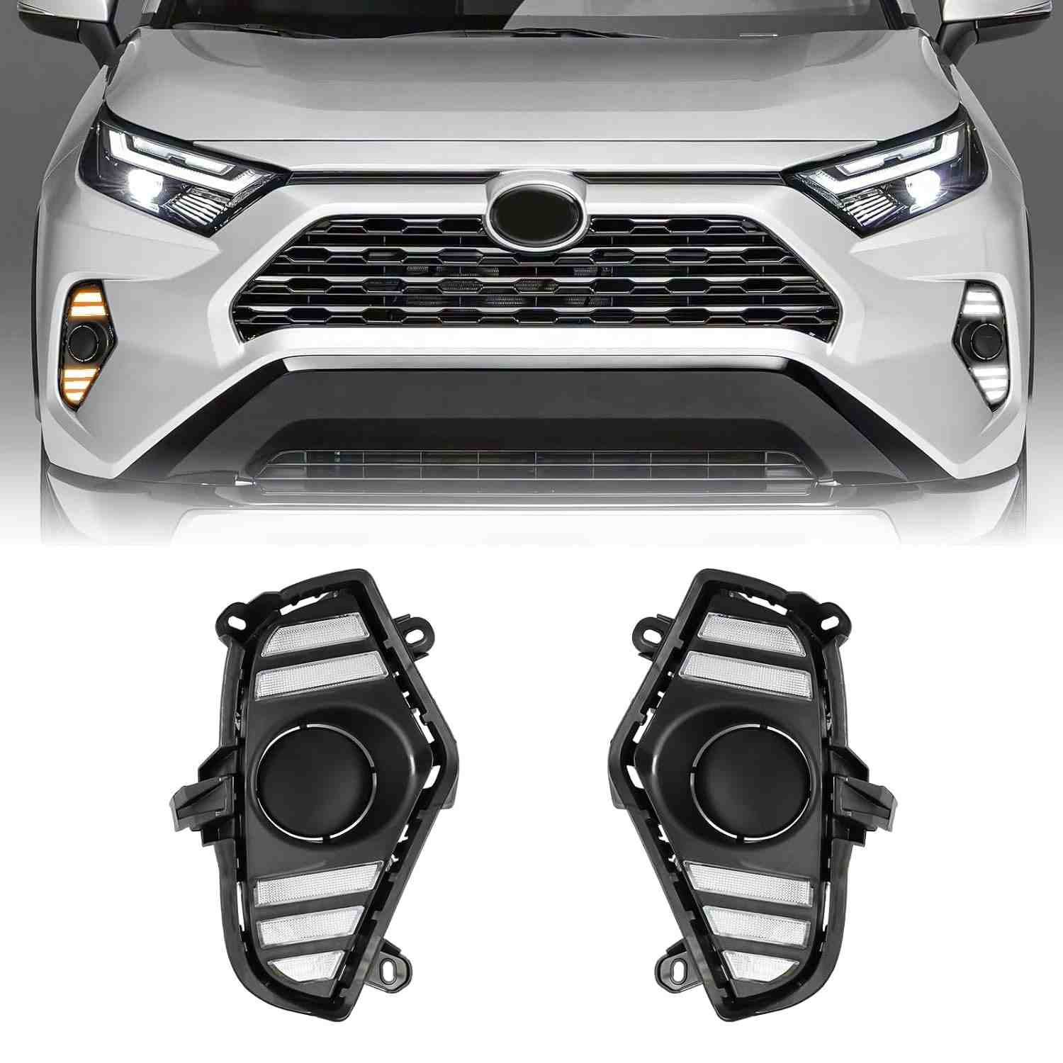 Luzes de LED DRL Brancas, Seta Âmbar e Farol Baixo Azul para Toyota RAV4 2019-2025