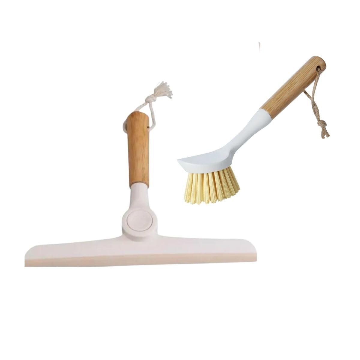 Kit Rodo e Escova Multiuso com Cabo de Bambu - Limpeza Eficiente e Ecológica para Pias, Vidros e Cantos