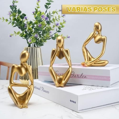 Conjunto de 3 Esculturas de Arte Abstrata Moderna com Detalhes Dourados - Decoração Sofisticada para Casa e Escritório