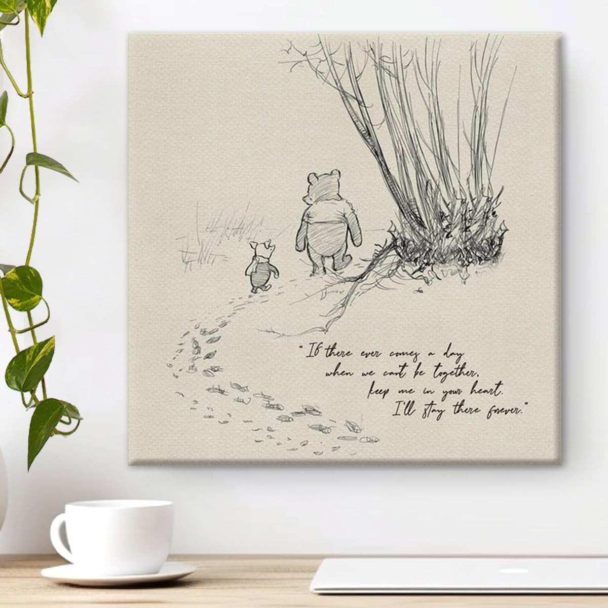Arte de Parede Ursinho Pooh - Quadro Decorativo para Quarto de Bebê (20x20 cm)