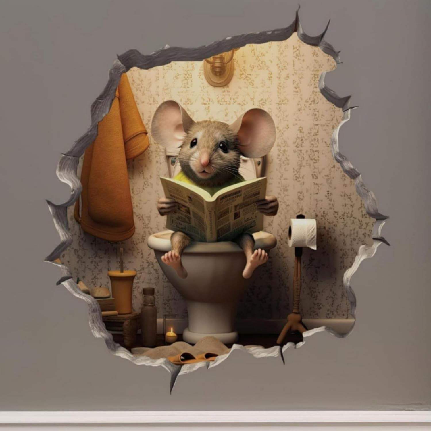 Decalque de Buraco de Parede de Mouse 3D - Adesivo Divertido para Crianças e Decoração