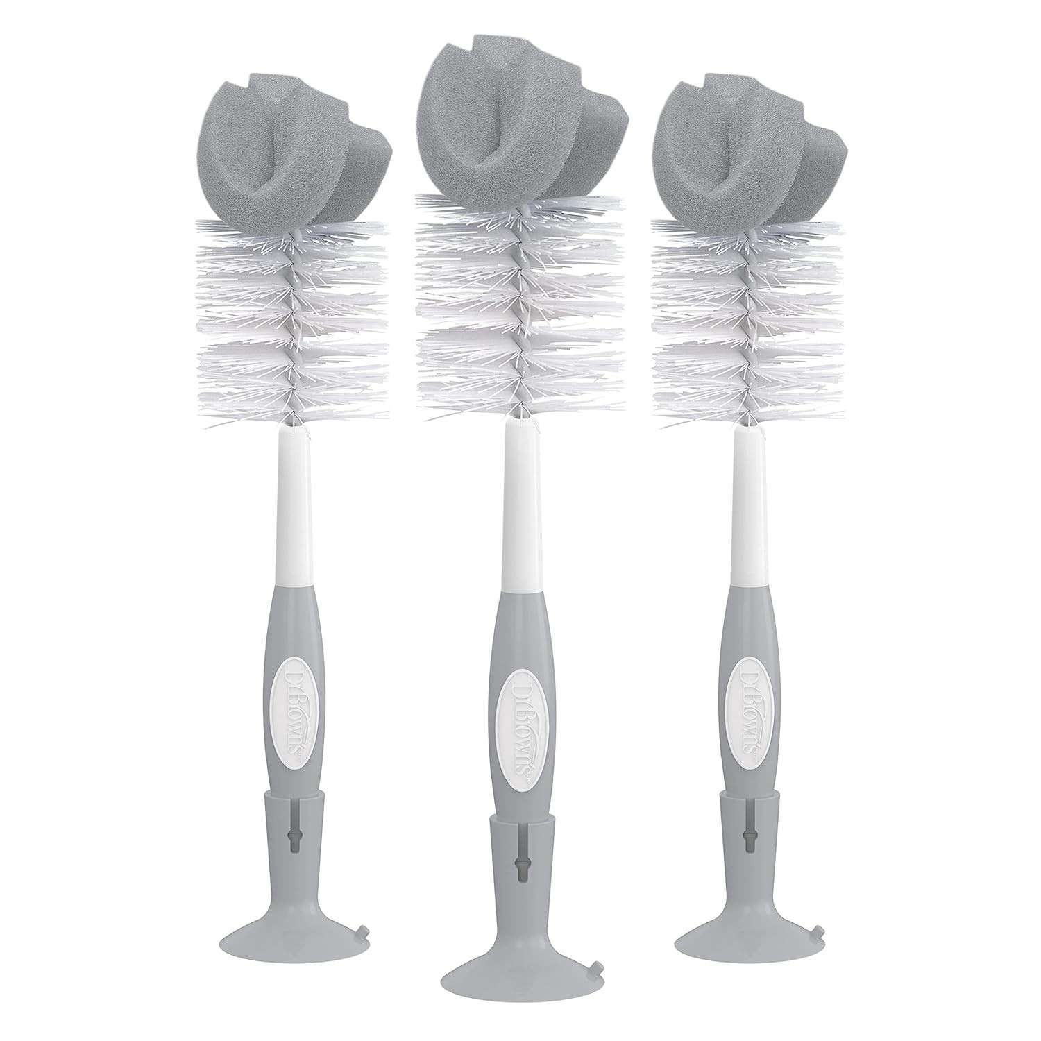 Dr. Brown's Escova de Limpeza Reutilizável para Mamadeira com Suporte Ventosa - Pacote com 3