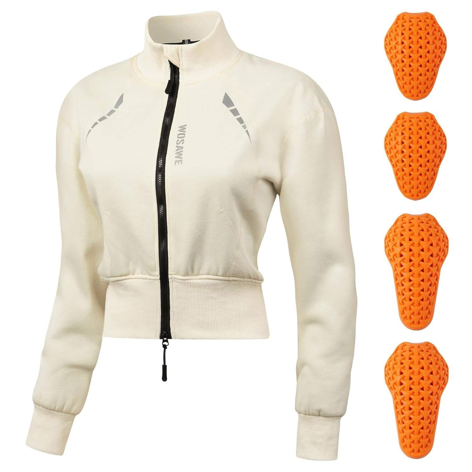 WOSAWE Jaqueta feminina de lã para motociclista, CE com enchimento, zíper, moletom, motociclista, moderno, cropped