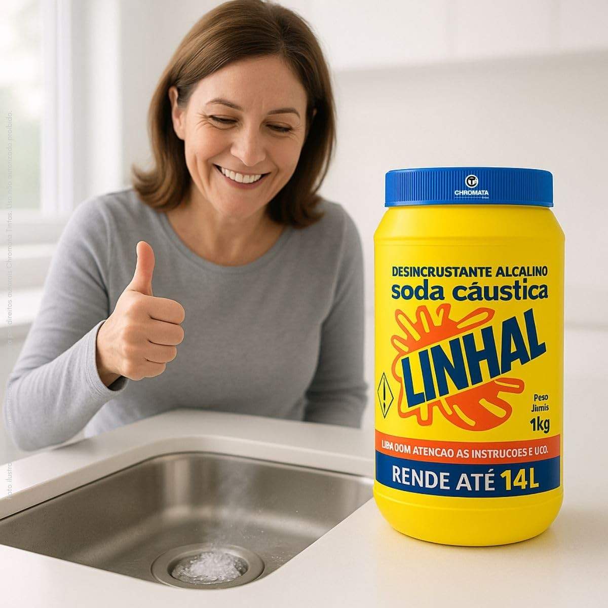Soda Cáustica Linhal 66–69% 1kg - Desentupidor Profissional para Fossa e Caixa de Gordura