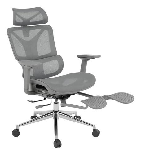 Cadeira de Escritório Ergonômica Premium com Encosto Reclinável e Apoio de Perna - Luvinco BT03 Cinza