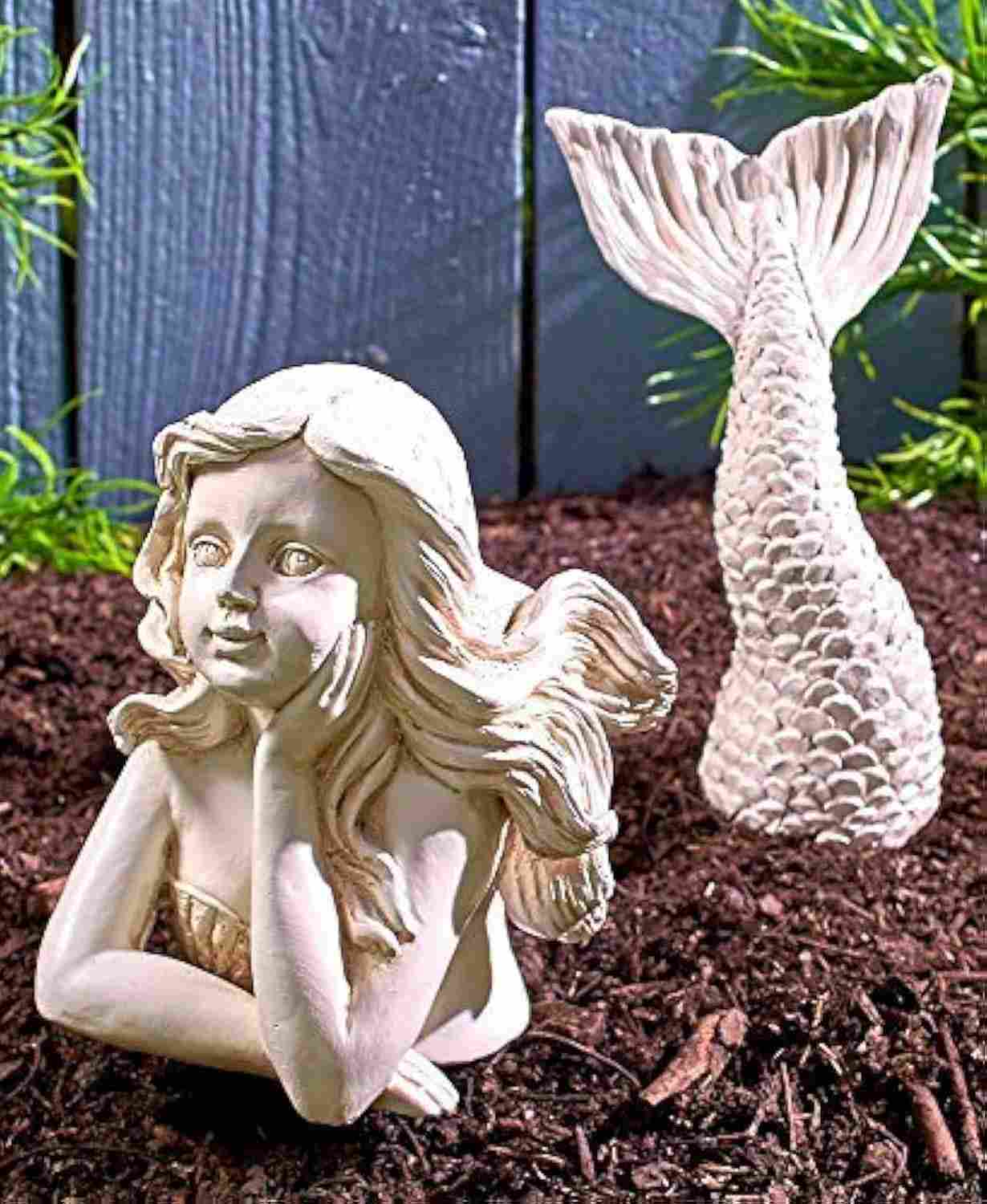 Estátua de Sereia em Cerâmica - 2 Peças para Decoração Náutica de Jardim