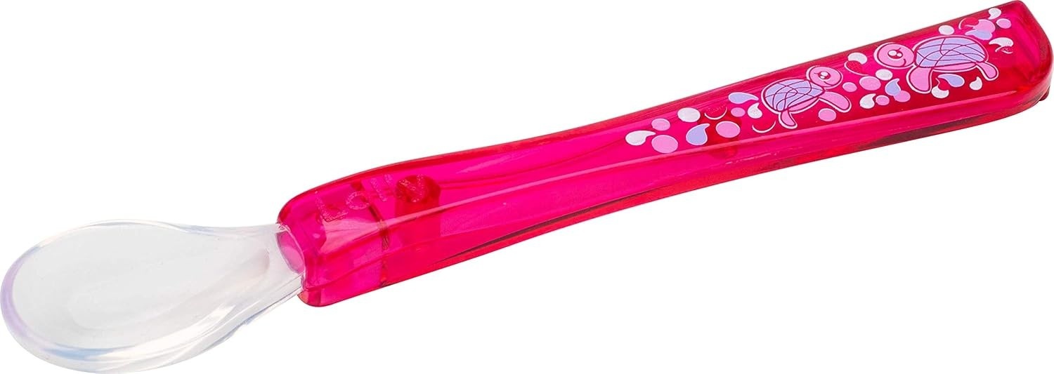 Lolly Colher com Ponta de Silicone Oceano Rosa - Segura, Macia e Livre de BPA para Bebês a Partir de 4 Meses