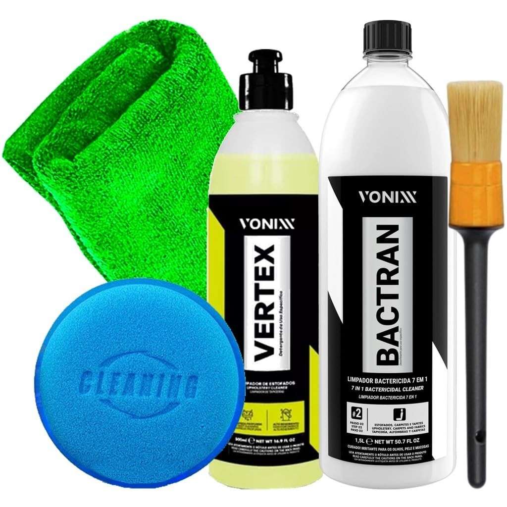 Kit Completo Limpeza e Higienização de Estofados Vonixx: Bactran, Vertex e Acessórios
