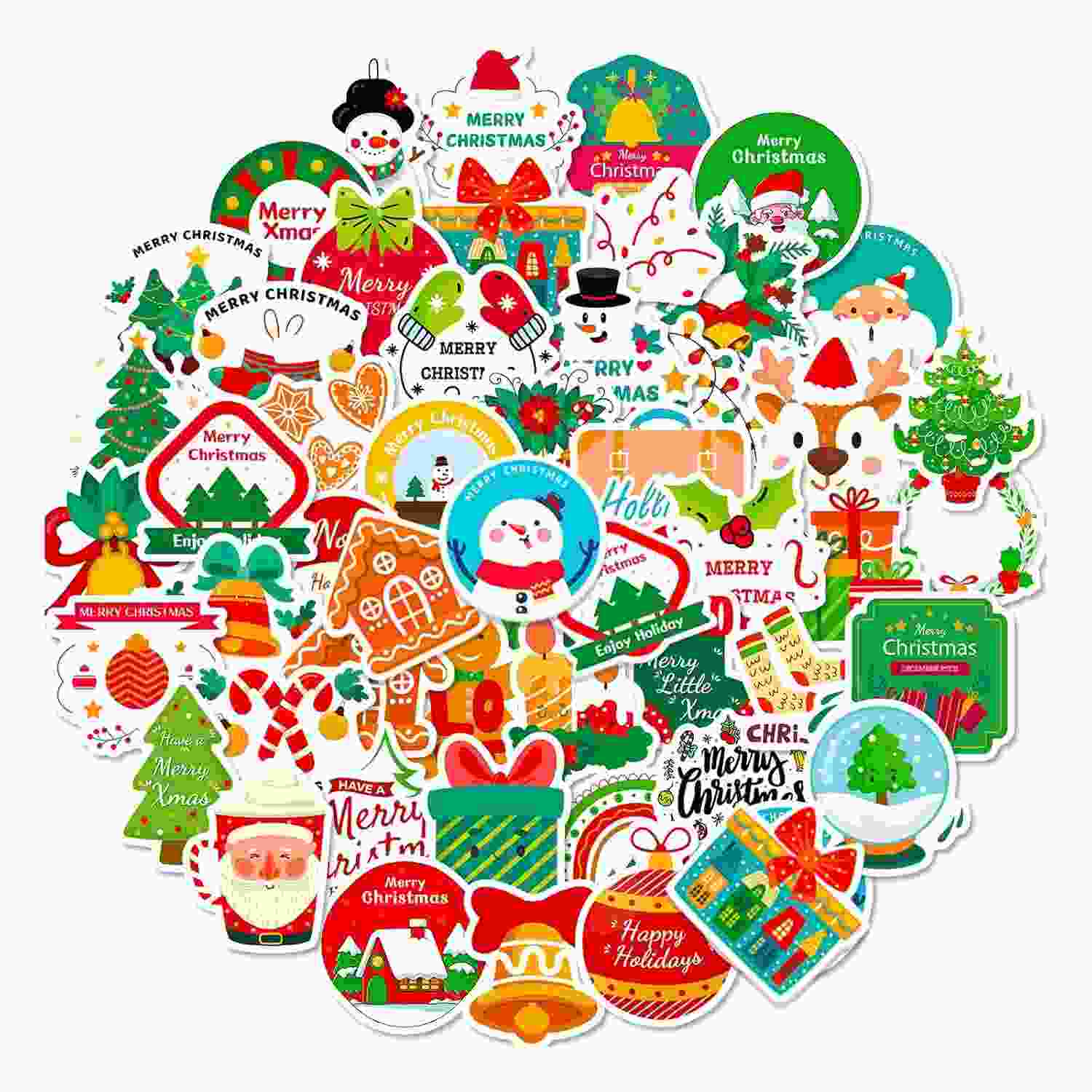 Adesivos Temáticos de Natal - 100 Peças com Papai Noel, Árvores e Mais | Decoração DIY para Férias