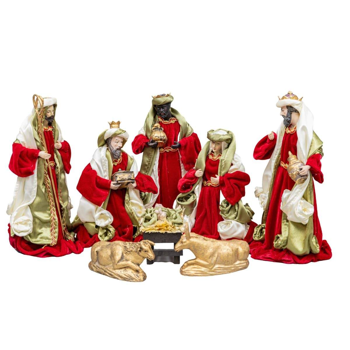 Presépio Natalino 8 Figuras em Resina Premium - Decoração Tradicional com Detalhes Ricos