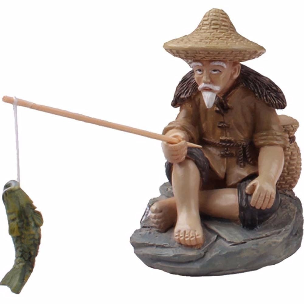 Miniatura de Pescador em Resina para Decoração de Jardim Encantado - Figura de Bonsai Colorida