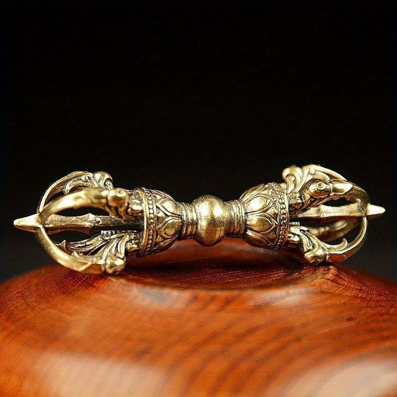 Vajra Pilão de Latão Antigo - Ornamento Feng Shui e Decoração Religiosa para Mesa