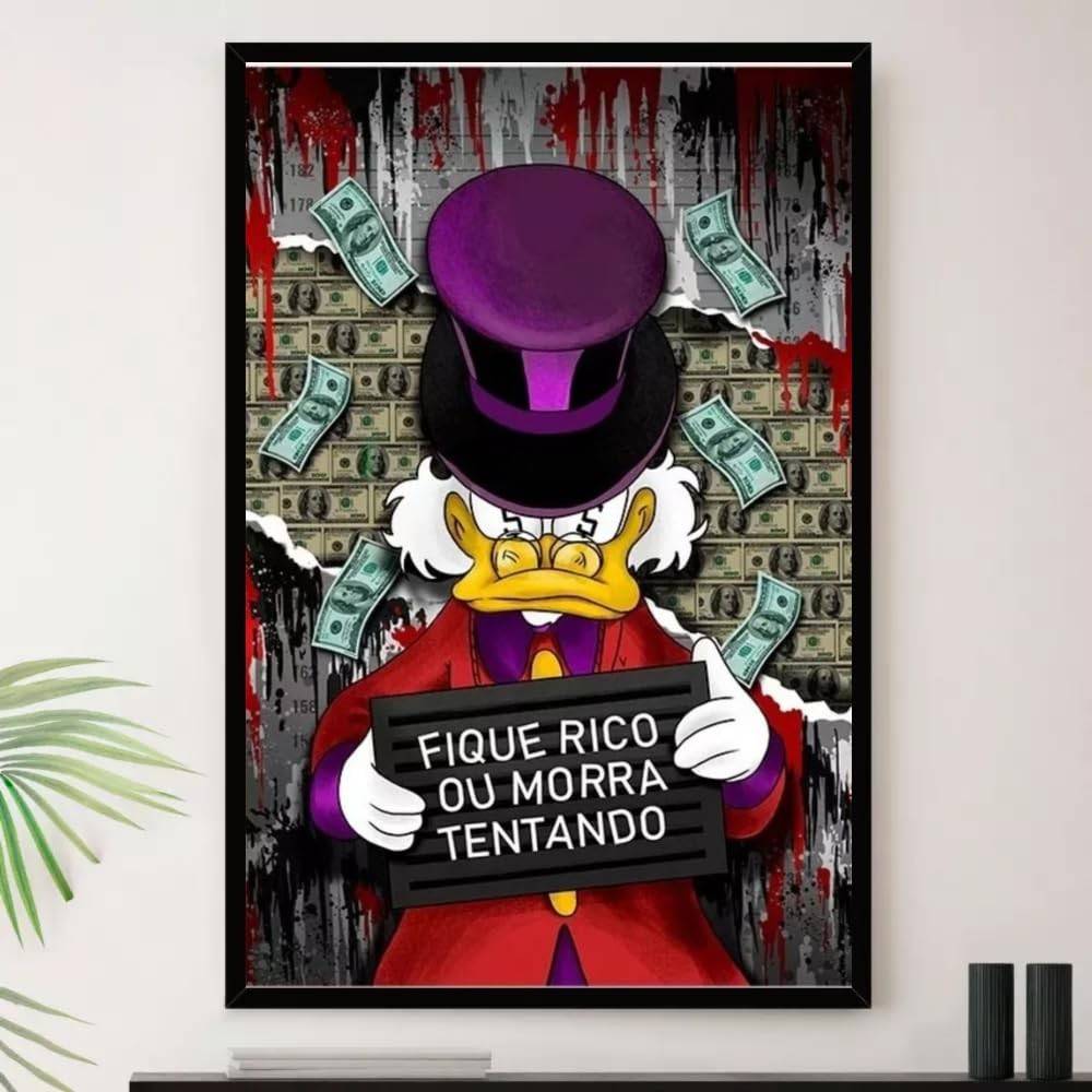 Quadro Tio Patinhas Rico Dinheiro Decorativo A3 35x45cm - Moldura Premium com Impressão em Alta Definição