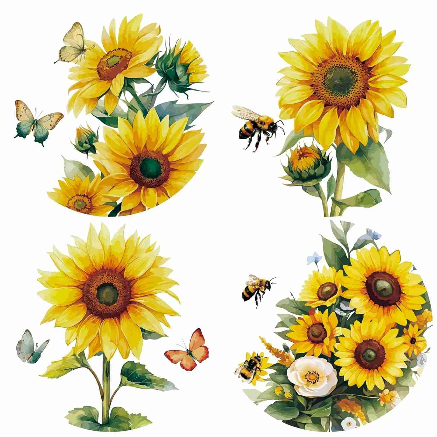 Adesivos de Janela de Girassol - 4 Unidades | Decalques Decorativos Removíveis para Porta e Vidro | Proteção contra Pássaros