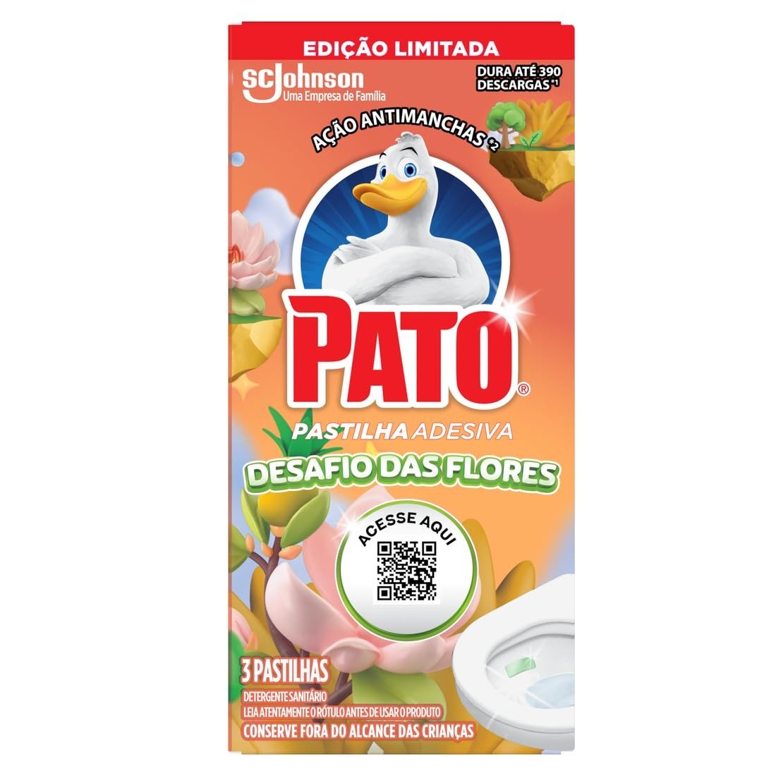 Pato Desinfetante Pastilha Sanitária Adesiva Desafio das Cores - 3 Unidades | Limpeza e Perfumação por Até 1300 Descargas