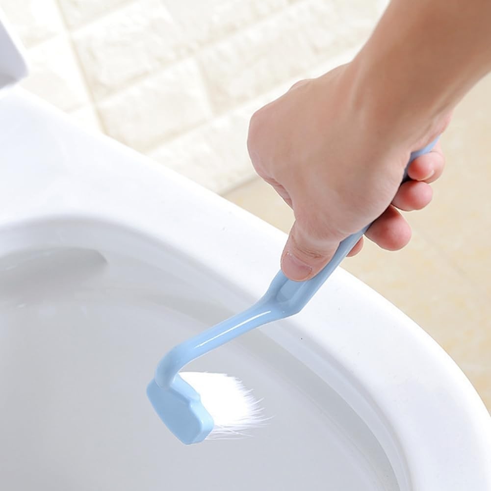 Escova de Vaso Sanitário em Forma de V - Design Curvado para Limpeza de Cantos e Parede, Azul, Pendurável