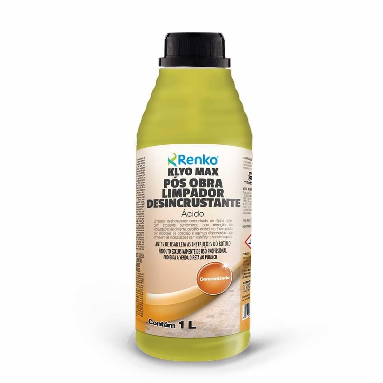 Klyo Max Limpador Desincrustante Ácido 1L - Poder de Limpeza Profissional para Pós Obra